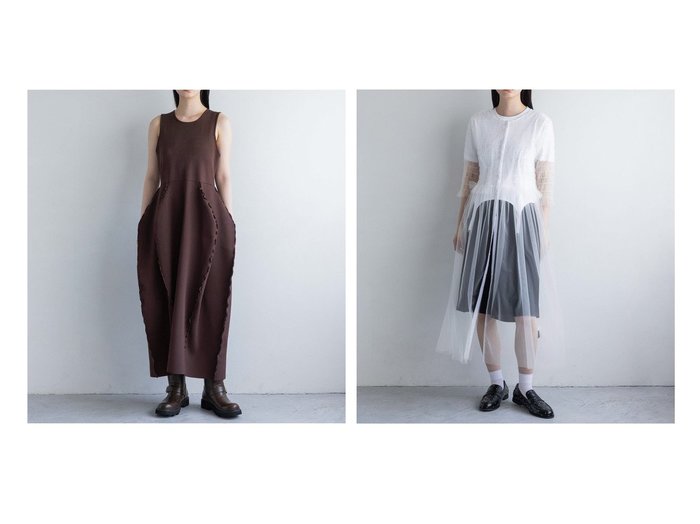 【LOWRYS FARM/ローリーズファーム】の【yuw】ペプラムニットノースリーブワンピース&【yuw】シアーシャーリングシャツワンピース 【プチプライス、格安、低価格 人気通販 コーディネート通販】おすすめ！人気、トレンド、レディースファッションの通販   おすすめ人気トレンドファッション通販アイテム 人気、トレンドファッション・服の通販 founy(ファニー) 　ファッション　Fashion　レディースファッション　WOMEN　ワンピース　Dress　シャツワンピース　Shirt Dresses　インナー　Inner　カーディガン　Cardigan　バランス　Balance　エレガント 上品　Elegant　再入荷　Restock/Back In Stock/Re Arrival　秋　Autumn/Fall　エアリー　Airy　コンパクト　Compact　シャーリング　Shirring　|ID:crp329100000196347