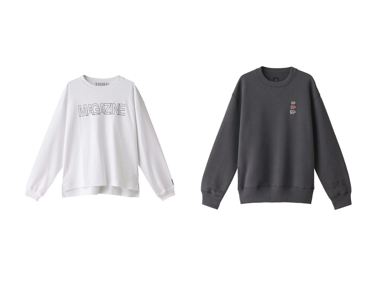 【THIRD MAGAZINE/サードマガジン】のロゴロングスリーブTシャツ&【Scye SCYE BASICS/サイ サイベーシックス】の【ELLESHOP限定】Scyeパッチ 裏起毛 クルーネック スウェットトップス 【トップス、カットソー 人気通販 コーディネート通販】おすすめ！人気、トレンド、レディースファッションの通販   おすすめ人気トレンドファッション通販アイテム インテリア・キッズ・メンズ・レディースファッション・服の通販 founy(ファニー) 　ファッション　Fashion　レディースファッション　WOMEN　トップス・カットソー　Tops/Tshirt　シャツ/ブラウス　Shirts/Blouses　ロング / Tシャツ　T-Shirts　カットソー　Cut and Sewn　パーカ　Sweats　スウェット　Sweat　スタイリッシュ　Stylish　スリーブ　Sleeve　フロント　Front　ロング　Long　NEW・新作・新着・新入荷　New Arrivals　ホワイト系　White　グレー系　Gray　|ID:crp329100000196528