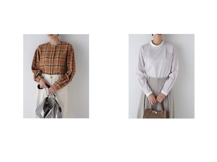 【HUMAN WOMAN/ヒューマンウーマン】のオリジナルチェックシャツブラウス&シルプレシュランクストライプブラウス 【トップス、カットソー 人気通販 コーディネート通販】おすすめ！人気、トレンド、レディースファッションの通販   おすすめ人気トレンドファッション通販アイテム 人気、トレンドファッション・服の通販 founy(ファニー) ファッション Fashion レディースファッション WOMEN トップス・カットソー Tops/Tshirt シャツ/ブラウス Shirts/Blouses おすすめ Recommend チェック Check ピーチ Peach ヘリンボン Herringbone 秋 Autumn/Fall インナー Inner カフス Cuffs ベスト Vest エレガント 上品 Elegant 無地 Plain Color |ID:crp329100000196573