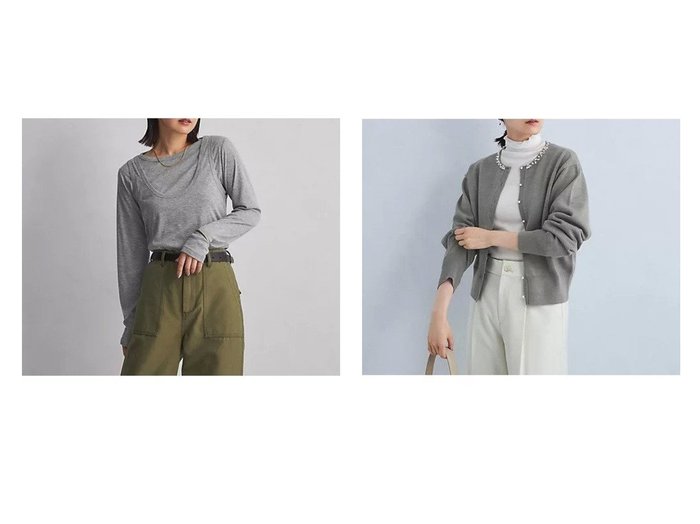 【green label relaxing / UNITED ARROWS/グリーンレーベル リラクシング / ユナイテッドアローズ】のスパークル ビジュー ニット カーディガン -ウォッシャブル-&シアー レイヤード Tシャツ 【トップス、カットソー 人気通販 コーディネート通販】おすすめ！人気、トレンド、レディースファッションの通販   おすすめ人気トレンドファッション通販アイテム インテリア・キッズ・メンズ・レディースファッション・服の通販 founy(ファニー) https://founy.com/ ファッション Fashion レディースファッション WOMEN トップス・カットソー Tops/Tshirt シャツ/ブラウス Shirts/Blouses ロング / Tシャツ T-Shirts ニット Knit Tops カーディガン Cardigans 秋 Autumn/Fall カットソー Cut And Sew シアー Sheer シンプル Simple タンク Tank デニム Denim 定番 Standard 長袖 Long Sleeve 冬 Winter おすすめ Recommend エレガント 上品 Elegant ウォッシャブル Washable カーディガン Cardigan コンパクト Compact トレンド Trend ビジュー Bijou フロント Front ビジネス 仕事 通勤 Business |ID:crp329100000196587