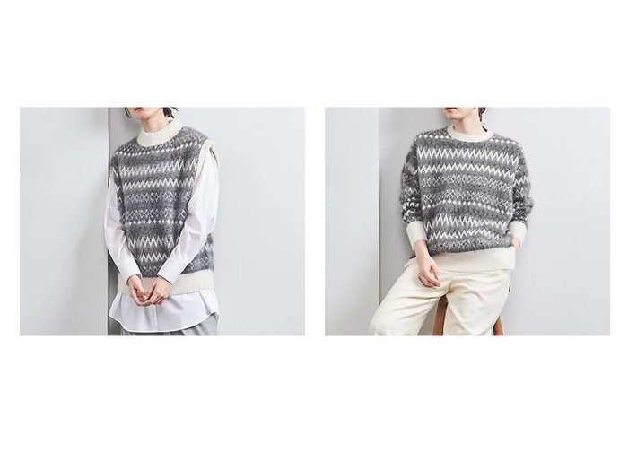 【UNITED ARROWS/ユナイテッドアローズ】のフォックスカシミヤ ジャカード ニットベスト&フォックスカシミヤ ジャカード クルーネック ニット 【トップス、カットソー 人気通販 コーディネート通販】おすすめ！人気、トレンド、レディースファッションの通販   おすすめ人気トレンドファッション通販アイテム 人気、トレンドファッション・服の通販 founy(ファニー) ファッション Fashion レディースファッション WOMEN アウター Coat Outerwear トップス・カットソー Tops/Tshirt ニット Knit Tops ベスト/ジレ Gilets/Vests インナー Inner 秋 Autumn/Fall カシミヤ Cashmere カットソー Cut And Sew カーディガン Cardigan ジャカード Jacquard トリミング Trimming ノースリーブ No Sleeve 長袖 Long Sleeve フォックス Fox ブラウジング Browsing ベスト Vest 無地 Plain Color スリット Slit セーター Sweater ヘムライン Hemline ボックス Box おすすめ Recommend |ID:crp329100000196596