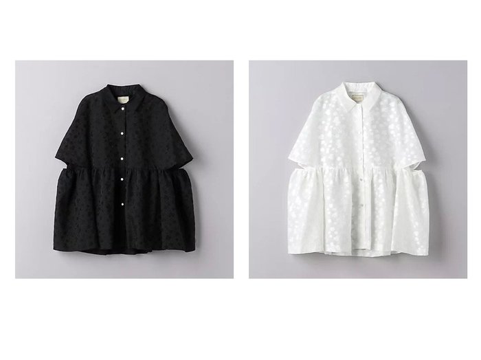 【UNITED ARROWS/ユナイテッドアローズ】のフラワージャカード シアー ケープブラウス 【トップス、カットソー 人気通販 コーディネート通販】おすすめ！人気、トレンド、レディースファッションの通販   おすすめ人気トレンドファッション通販アイテム 人気、トレンドファッション・服の通販 founy(ファニー) 　ファッション　Fashion　レディースファッション　WOMEN　トップス・カットソー　Tops/Tshirt　シャツ/ブラウス　Shirts/Blouses　切替　Switching　シアー　Sheer　ジャカード　Jacquard　スリット　Slit　タイトスカート　Tight Skirt　ドット　Dot　フラワー　Flower　フロント　Front　ペプラム　Peplum　メタル　Metal　おすすめ　Recommend　|ID:crp329100000196600