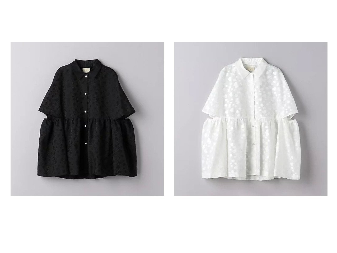 【UNITED ARROWS/ユナイテッドアローズ】のフラワージャカード シアー ケープブラウス 【トップス、カットソー 人気通販 コーディネート通販】おすすめ！人気、トレンド、レディースファッションの通販   おすすめ人気トレンドファッション通販アイテム インテリア・キッズ・メンズ・レディースファッション・服の通販 founy(ファニー) 　ファッション　Fashion　レディースファッション　WOMEN　トップス・カットソー　Tops/Tshirt　シャツ/ブラウス　Shirts/Blouses　切替　Switching　シアー　Sheer　ジャカード　Jacquard　スリット　Slit　タイトスカート　Tight Skirt　ドット　Dot　フラワー　Flower　フロント　Front　ペプラム　Peplum　メタル　Metal　おすすめ　Recommend　ブラック系　Black　ホワイト系　White　|ID:crp329100000196600