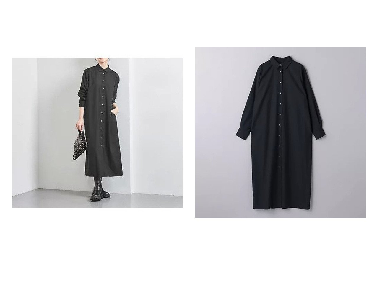 【UNITED ARROWS/ユナイテッドアローズ】のレギュラーカラー シャツワンピース 【ワンピース、ドレス 人気通販 コーディネート通販】おすすめ！人気、トレンド、レディースファッションの通販   おすすめ人気トレンドファッション通販アイテム インテリア・キッズ・メンズ・レディースファッション・服の通販 founy(ファニー) 　ファッション　Fashion　レディースファッション　WOMEN　ワンピース　Dress　シャツワンピース　Shirt Dresses　インナー　Inner　スカーフ　Scarf　タートルネック　Turtleneck　ドレス　Dress　ドレープ　Drape　レギュラー　Regular　おすすめ　Recommend　エレガント 上品　Elegant　グレー系　Gray　ブラック系　Black　|ID:crp329100000196957