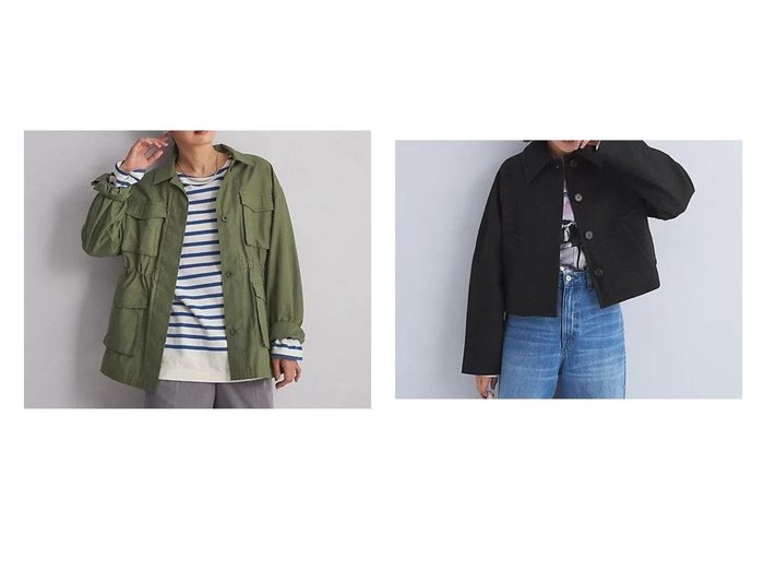 【green label relaxing / UNITED ARROWS/グリーンレーベル リラクシング / ユナイテッドアローズ】のクロップド ジャケット&ファティーグ ジャケット 【アウター 人気通販 コーディネート通販】おすすめ！人気、トレンド、レディースファッションの通販   おすすめ人気トレンドファッション通販アイテム 人気、トレンドファッション・服の通販 founy(ファニー) ファッション Fashion レディースファッション WOMEN アウター Coat Outerwear ジャケット Jackets インナー Inner 秋 Autumn/Fall ジャケット Jacket デニム Denim 定番 Standard フェミニン Feminine ベーシック Basic ミリタリー Military 冬 Winter おすすめ Recommend クロップド Cropped ショート Short シンプル Simple スリーブ Sleeve トレンド Trend ブルゾン Blouson ボトム Bottom ポケット Pocket メランジ Melange モダン Modern 切替 Switching |ID:crp329100000197128