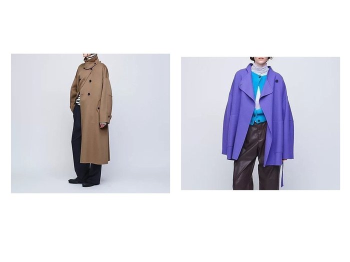 【UNITED ARROWS/ユナイテッドアローズ】のリバー スタンドカラー コート&ミドル ベルト リバーコート 【アウター 人気通販 コーディネート通販】おすすめ！人気、トレンド、レディースファッションの通販   おすすめ人気トレンドファッション通販アイテム 人気、トレンドファッション・服の通販 founy(ファニー) ファッション Fashion レディースファッション WOMEN アウター Coat Outerwear コート Coats ベルト Belts カシミヤ Cashmere スタンド Stand ダブル Double フェイス Face ポケット Pocket おすすめ Recommend エレガント 上品 Elegant ジャカード Jacquard パープル Purple ボトム Bottom ボトルネック Bottleneck マニッシュ Mannish ミドル Middle メルトン Melton |ID:crp329100000197134