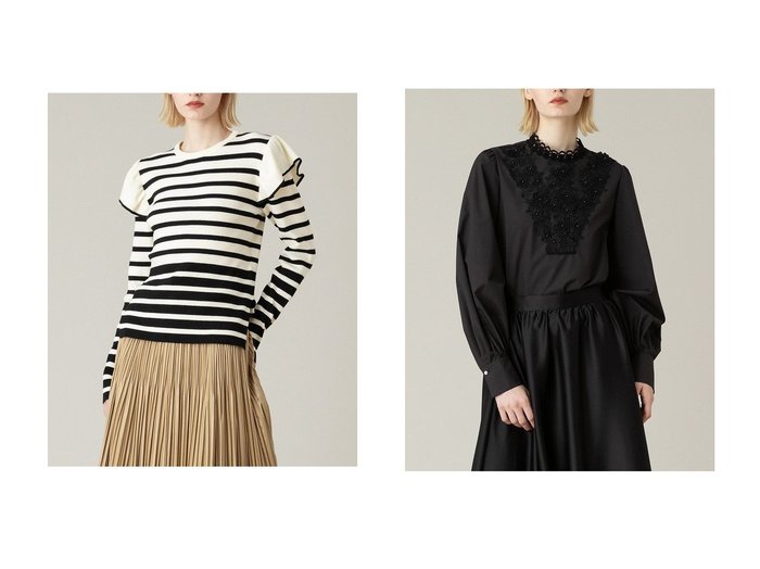 【allureville/アルアバイル】の【LOULOU WILLOUGHBY】フリルスリットプルオーバー&【LOULOU WILLOUGHBY】レーストリムブラウス 【トップス、カットソー 人気通販 コーディネート通販】おすすめ！人気、トレンド、レディースファッションの通販   おすすめ人気トレンドファッション通販アイテム 人気、トレンドファッション・服の通販 founy(ファニー) ファッション Fashion レディースファッション WOMEN トップス・カットソー Tops/Tshirt ニット Knit Tops プルオーバー Pullover シャツ/ブラウス Shirts/Blouses ショルダー Shoulder ジャケット Jacket スリット Slit フリル Frills ボーダー Border NEW・新作・新着・新入荷 New Arrivals 無地 Plain Color スタンド Stand スリーブ Sleeve フラワー Flower フロント Front ブロード Broad レース Race ロング Long |ID:crp329100000197315