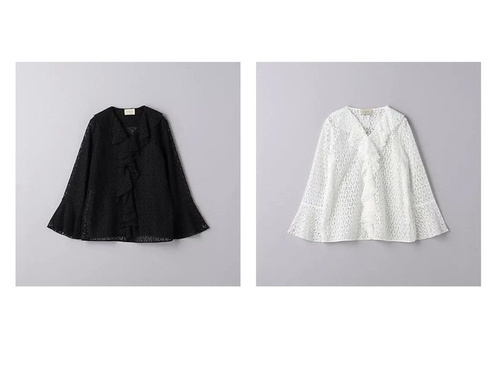 【UNITED ARROWS/ユナイテッドアローズ】のラッフルフリル レース ブラウス 【トップス、カットソー 人気通販 コーディネート通販】おすすめ！人気、トレンド、レディースファッションの通販   おすすめ人気トレンドファッション通販アイテム 人気、トレンドファッション・服の通販 founy(ファニー) ファッション Fashion レディースファッション WOMEN トップス・カットソー Tops/Tshirt シャツ/ブラウス Shirts/Blouses インナー Inner カーディガン Cardigan ジャケット Jacket スリーブ Sleeve タートルネック Turtleneck チェーン Chain フレア Flare モチーフ Motif ラッセル Russell レース Race おすすめ Recommend |ID:crp329100000197346