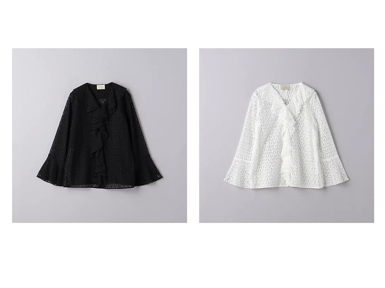 【UNITED ARROWS/ユナイテッドアローズ】のラッフルフリル レース ブラウス 【トップス、カットソー 人気通販 コーディネート通販】おすすめ！人気、トレンド、レディースファッションの通販   おすすめ人気トレンドファッション通販アイテム インテリア・キッズ・メンズ・レディースファッション・服の通販 founy(ファニー) 　ファッション　Fashion　レディースファッション　WOMEN　トップス・カットソー　Tops/Tshirt　シャツ/ブラウス　Shirts/Blouses　インナー　Inner　カーディガン　Cardigan　ジャケット　Jacket　スリーブ　Sleeve　タートルネック　Turtleneck　チェーン　Chain　フレア　Flare　モチーフ　Motif　ラッセル　Russell　レース　Race　おすすめ　Recommend　ブラック系　Black　ホワイト系　White　|ID:crp329100000197346