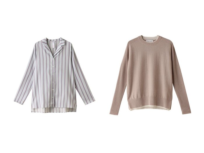 【HANRO/ハンロ】の長袖トップス&【BEIGE,/ベイジ,】のPOMPE(ポンプ)/ウールカシミヤクルーネックニット 【トップス、カットソー 人気通販 コーディネート通販】おすすめ！人気、トレンド、レディースファッションの通販   おすすめ人気トレンドファッション通販アイテム 人気、トレンドファッション・服の通販 founy(ファニー) 　ファッション　Fashion　レディースファッション　WOMEN　トップス・カットソー　Tops/Tshirt　ニット　Knit Tops　プルオーバー　Pullover　おすすめ　Recommend　ストライプ　Stripe　セットアップ　Set Up　デニム　Denim　パジャマ　Pajamas　NEW・新作・新着・新入荷　New Arrivals　長袖　Long Sleeve　A/W・秋冬　Aw・Autumn/Winter・Fw・Fall-Winter　カシミヤ　Cashmere　シンプル　Simple　バランス　Balance　ビジネス 仕事 通勤　Business　|ID:crp329100000197402