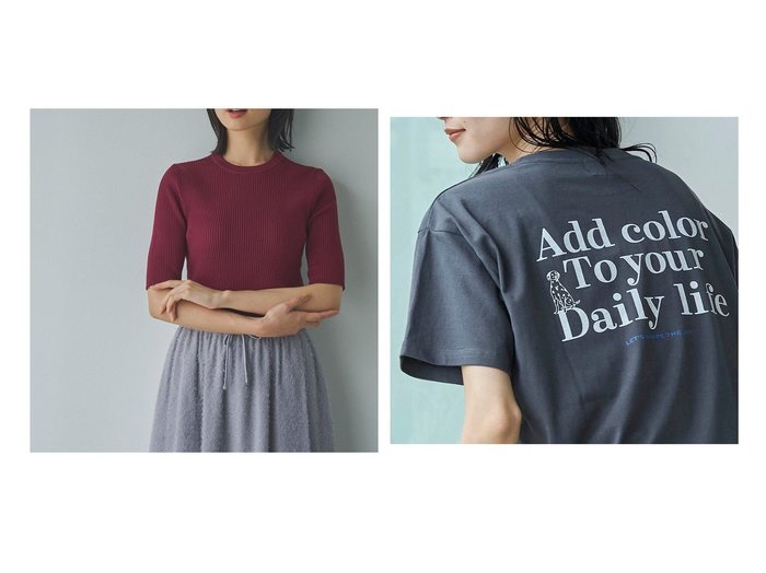 【COEN/コーエン】のヴィンテージライクアニマルロゴプリントTシャツ&ハイゲージハーフスリーブリブニット 【プチプライス、格安、低価格 人気通販 コーディネート通販】おすすめ！人気、トレンド、レディースファッションの通販   おすすめ人気トレンドファッション通販アイテム 人気、トレンドファッション・服の通販 founy(ファニー) 　ファッション　Fashion　レディースファッション　WOMEN　トップス・カットソー　Tops/Tshirt　ニット　Knit Tops　シャツ/ブラウス　Shirts/Blouses　ロング / Tシャツ　T-Shirts　インナー　Inner　キャミワンピース　Cami Dress　シンプル　Simple　トレンド　Trend　リブニット　Rib Knit　エレガント 上品　Elegant　半袖　Short Sleeve　|ID:crp329100000197602