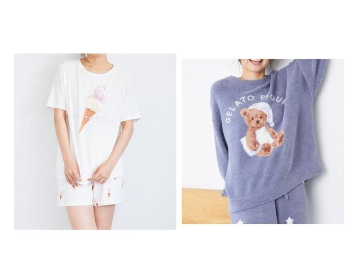 【gelato pique/ジェラート ピケ】のアイスクリームワンポイントTシャツ&GOOD NIGHT BEAR ジャガードプルオーバー 【ルームウェア・パジャマ 人気通販 コーディネート通販】おすすめ！人気、トレンド、レディースファッションの通販   おすすめ人気トレンドファッション通販アイテム 人気、トレンドファッション・服の通販 founy(ファニー) ファッション Fashion レディースファッション WOMEN トップス・カットソー Tops/Tshirt プルオーバー Pullover シャツ/ブラウス Shirts/Blouses ロング / Tシャツ T-Shirts ショート Short ロング Long なめらか Smooth ダブル Double ワンポイント One Point |ID:crp329100000197614