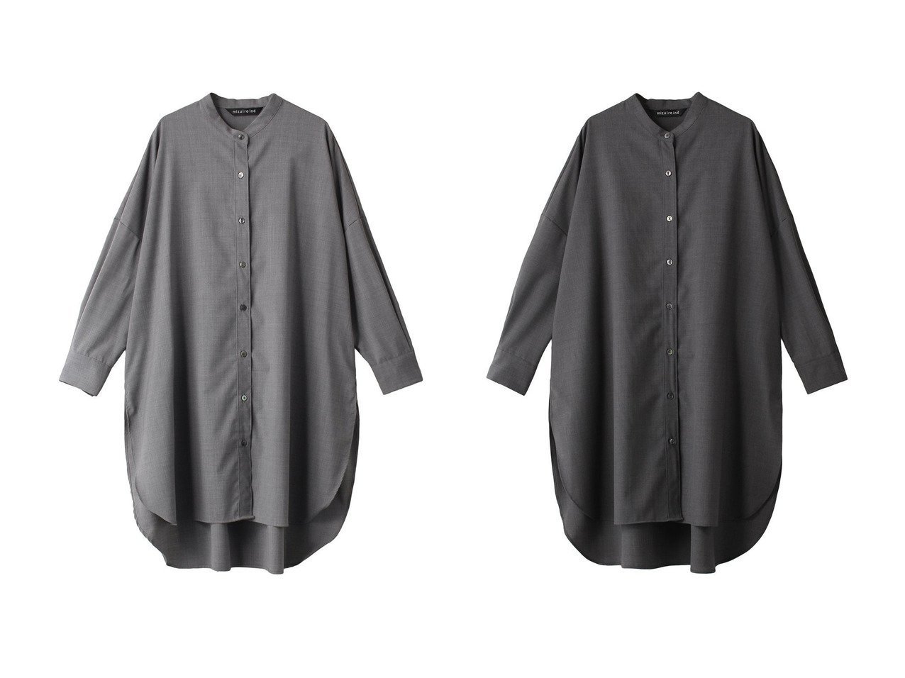 【mizuiro ind/ミズイロ インド】のW stand collar shirt tunic チュニック 【ワンピース、ドレス 人気通販 コーディネート通販】おすすめ！人気、トレンド、レディースファッションの通販   おすすめ人気トレンドファッション通販アイテム インテリア・キッズ・メンズ・レディースファッション・服の通販 founy(ファニー) 　ファッション　Fashion　レディースファッション　WOMEN　ワンピース　Dress　チュニック　Tunic　シンプル　Simple　スタンド　Stand　スリット　Slit　チュニック　Tunic　トレンド　Trend　ビッグ　Big　ボトム　Bottom　グレー系　Gray　ブラック系　Black　ブルー系　Blue　|ID:crp329100000197617