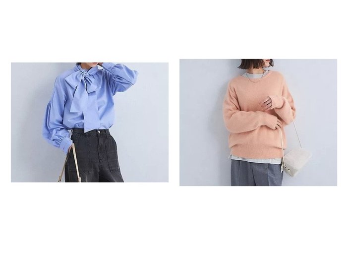 【green label relaxing / UNITED ARROWS/グリーンレーベル リラクシング / ユナイテッドアローズ】の2WAY ボウタイ ブラウス&ヘアリー ニット プルオーバー 【トップス、カットソー 人気通販 コーディネート通販】おすすめ！人気、トレンド、レディースファッションの通販   おすすめ人気トレンドファッション通販アイテム 人気、トレンドファッション・服の通販 founy(ファニー) 　ファッション　Fashion　レディースファッション　WOMEN　トップス・カットソー　Tops/Tshirt　シャツ/ブラウス　Shirts/Blouses　ニット　Knit Tops　プルオーバー　Pullover　おすすめ　Recommend　カフス　Cuffs　ギャザー　Gather　スタンド　Stand　デニム　Denim　フロント　Front　ベスト　Vest　リボン　Ribbon　冬　Winter　秋　Autumn/Fall　スラックス　Slacks　バランス　Balance　ボトム　Bottom　ルーズ　Loose　エレガント 上品　Elegant　|ID:crp329100000197627