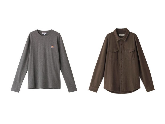 【OUTERKNOWN / MEN/アウターノウン】の【MEN】CHROMA BLANKET SHIRT コットンツイル シャツ&【MAISON KITSUNE / MEN/メゾン キツネ】の【MEN】FOX HEAD PATCH レギュラー ロングスリーブ Tシャツ 【MEN】おすすめ！人気トレンド・男性、メンズファッションの通販   おすすめ人気トレンドファッション通販アイテム インテリア・キッズ・メンズ・レディースファッション・服の通販 founy(ファニー) https://founy.com/ ファッション Fashion メンズファッション MEN トップス・カットソー Tops/Tshirt/Men シャツ Shirts シンプル Simple スリーブ Sleeve レギュラー Regular ロング Long NEW・新作・新着・新入荷 New Arrivals アウトドア Outdoor ブランケット Blanket 定番 Standard 旅行 Travel |ID:crp329100000197652