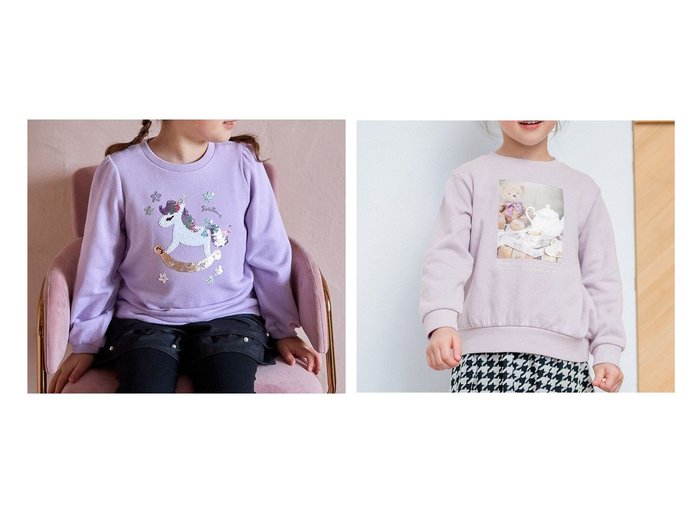 【any FAM / KIDS/エニファム】の【春まで主役】フォトプリントトレーナー&ミラクルスパンコールトレーナー 【KIDS】子供服のおすすめ！人気トレンド・キッズファッションの通販   おすすめ人気トレンドファッション通販アイテム 人気、トレンドファッション・服の通販 founy(ファニー) 　ファッション　Fashion　キッズファッション　KIDS　トップス・カットソー　Tops/Tees/Kids　A/W・秋冬　Aw・Autumn/Winter・Fw・Fall-Winter　S/S・春夏　Ss・Spring/Summer　おすすめ　Recommend　シンプル　Simple　スウェット　Sweat　トレーナー　Trainer　プチプライス・低価格　Affordable　プリント　Print　ポケット　Pocket　夏　Summer　春　Spring　スパンコール　Sequins　ネコ　Cat　長袖　Long Sleeve　パターン　Pattern　モチーフ　Motif　ラベンダー　Lavender　|ID:crp329100000197671