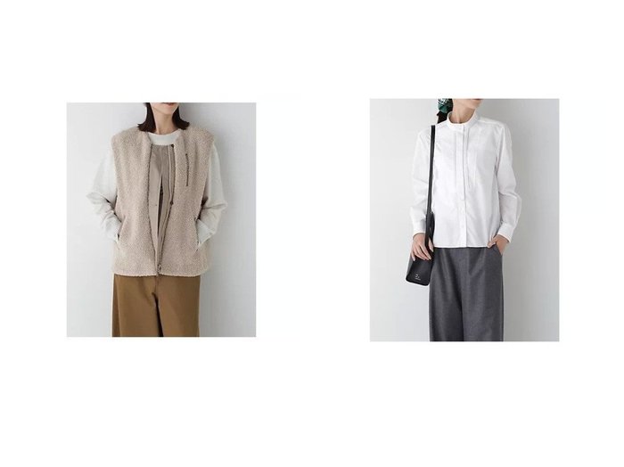 【HUMAN WOMAN/ヒューマンウーマン】のポプリンハイネックシャツブラウス&ボアドッキングジップベスト 【トップス、カットソー 人気通販 コーディネート通販】おすすめ！人気、トレンド、レディースファッションの通販    おすすめ人気トレンドファッション通販アイテム 人気、トレンドファッション・服の通販 founy(ファニー) 　ファッション　Fashion　レディースファッション　WOMEN　アウター　Coat Outerwear　トップス・カットソー　Tops/Tshirt　ベスト/ジレ　Gilets/Vests　シャツ/ブラウス　Shirts/Blouses　A/W・秋冬　Aw・Autumn/Winter・Fw・Fall-Winter　おすすめ　Recommend　アウトドア　Outdoor　インナー　Inner　スタンダード　Standard　タフタ　Taffeta　バランス　Balance　ベスト　Vest　ハイネック　High Neck　ブロード　Broad　無地　Plain Color　|ID:crp329100000197808