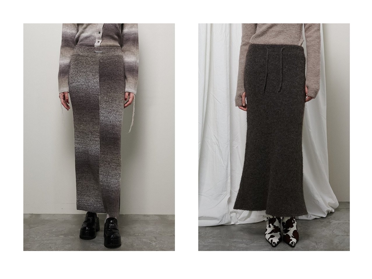 【PRANK PROJECT/プランク プロジェクト】のカスリニットスカート/Blur Knit Skirt&アルパカマキシニットスカート/Alpaca Maxi Knit Skirt 【 人気通販 コーディネート通販】おすすめ！人気、トレンド、レディースファッションの通販    おすすめ人気トレンドファッション通販アイテム インテリア・キッズ・メンズ・レディースファッション・服の通販 founy(ファニー) 　ファッション　Fashion　レディースファッション　WOMEN　スカート　Skirt　ロングスカート　Long Skirt　スリット　Slit　センター　Center　ロング　Long　冬　Winter　NEW・新作・新着・新入荷　New Arrivals　マキシ　Maxi　防寒　Cold Protection　グレー系　Gray　オレンジ系　Orange　ブラウン系　Brown　|ID:crp329100000197851