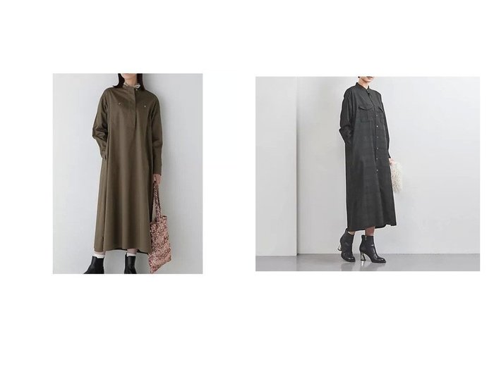 【HUMAN WOMAN/ヒューマンウーマン】のコットンサテンバンドカラーシャツワンピース&【UNITED ARROWS/ユナイテッドアローズ】のシャドーチェック シャツワンピース 【ワンピース、ドレス 人気通販 コーディネート通販】おすすめ！人気、トレンド、レディースファッションの通販    おすすめ人気トレンドファッション通販アイテム 人気、トレンドファッション・服の通販 founy(ファニー) ファッション Fashion レディースファッション WOMEN ワンピース Dress シャツワンピース Shirt Dresses おすすめ Recommend ウォーム Worm サテン Satin スタンダード Standard ロング Long エレガント 上品 Elegant 秋 Autumn/Fall コレクション Collection シャドー Shadow スリット Slit チェック Check ベーシック Basic ボトム Bottom ワーク Work |ID:crp329100000197869