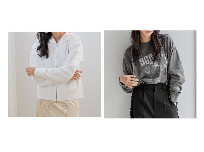 【LOWRYS FARM/ローリーズファーム】のウラケZIPパーカーLS&フォトTシャツLS 【プチプライス、格安、低価格 人気通販 コーディネート通販】おすすめ！人気、トレンド、レディースファッションの通販    おすすめ人気トレンドファッション通販アイテム 人気、トレンドファッション・服の通販 founy(ファニー) ファッション Fashion レディースファッション WOMEN トップス・カットソー Tops/Tshirt パーカ Sweats シャツ/ブラウス Shirts/Blouses ロング / Tシャツ T-Shirts コンパクト Compact ジャケット Jacket バランス Balance パーカー Hoodie フロント Front ワイド Wide おすすめ Recommend ビスチェ Bustier |ID:crp329100000197897