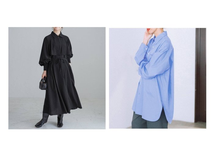 【IENA/イエナ】のドットサッシュワンピース&BLACK スリットシャツ 【 人気通販 コーディネート通販】おすすめ！人気、トレンド、レディースファッションの通販    おすすめ人気トレンドファッション通販アイテム 人気、トレンドファッション・服の通販 founy(ファニー) 　ファッション　Fashion　レディースファッション　WOMEN　トップス・カットソー　Tops/Tshirt　シャツ/ブラウス　Shirts/Blouses　ワンピース　Dress　2024年　2024　2024-2025秋冬・A/W　Aw/Autumn/Winter/Fw/Fall/2024-2025　おすすめ　Recommend　カットオフ　Cut Off　コレクション　Collection　スリット　Slit　デニム　Denim　ネックレス　Necklace　パール　Pearl　フレンチ　French　エレガント 上品　Elegant　ドット　Dot　無地　Plain Color　|ID:crp329100000198047