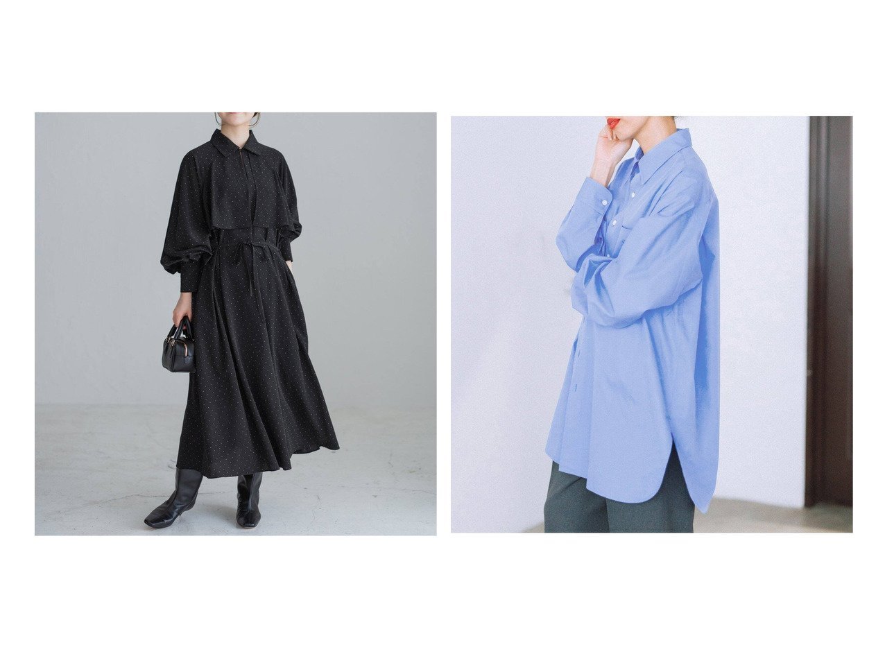 【IENA/イエナ】のドットサッシュワンピース&BLACK スリットシャツ 【 人気通販 コーディネート通販】おすすめ！人気、トレンド、レディースファッションの通販    おすすめ人気トレンドファッション通販アイテム インテリア・キッズ・メンズ・レディースファッション・服の通販 founy(ファニー) 　ファッション　Fashion　レディースファッション　WOMEN　トップス・カットソー　Tops/Tshirt　シャツ/ブラウス　Shirts/Blouses　ワンピース　Dress　2024年　2024　2024-2025秋冬・A/W　Aw/Autumn/Winter/Fw/Fall/2024-2025　おすすめ　Recommend　カットオフ　Cut Off　コレクション　Collection　スリット　Slit　デニム　Denim　ネックレス　Necklace　パール　Pearl　フレンチ　French　エレガント 上品　Elegant　ドット　Dot　無地　Plain Color　ブラック系　Black　ブルー系　Blue　|ID:crp329100000198047