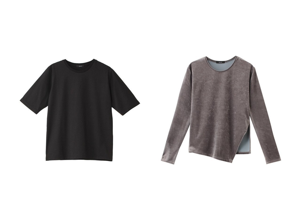 【allureville/アルアバイル】のBASIC T A&ベロアアシメスリットプルオーバー 【トップス、カットソー 人気通販 コーディネート通販】おすすめ！人気、トレンド、レディースファッションの通販    おすすめ人気トレンドファッション通販アイテム インテリア・キッズ・メンズ・レディースファッション・服の通販 founy(ファニー) 　ファッション　Fashion　レディースファッション　WOMEN　トップス・カットソー　Tops/Tshirt　シャツ/ブラウス　Shirts/Blouses　ロング / Tシャツ　T-Shirts　カットソー　Cut and Sewn　プルオーバー　Pullover　ベロア　Velour　インナー　Inner　ショート　Short　シンプル　Simple　スリーブ　Sleeve　半袖　Short Sleeve　定番　Standard　NEW・新作・新着・新入荷　New Arrivals　無地　Plain Color　A/W・秋冬　Aw・Autumn/Winter・Fw・Fall-Winter　アシンメトリー　Asymmetry　エレガント 上品　Elegant　ジャケット　Jacket　スリット　Slit　ドレープ　Drape　ファブリック　Fabric　ベロア　Velor　ロング　Long　ブラック系　Black　|ID:crp329100000198130