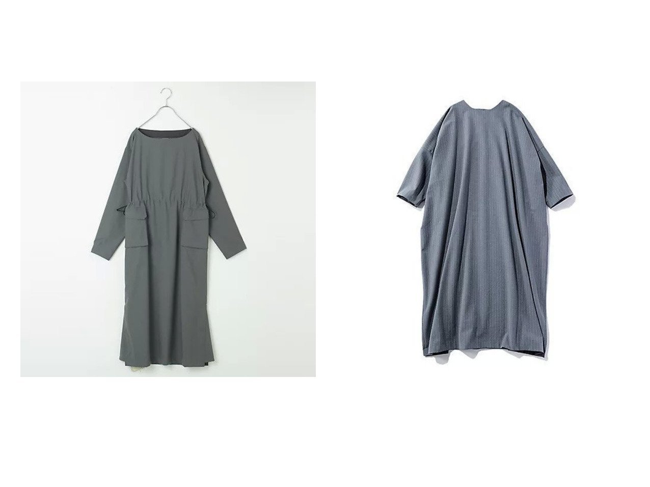 【12closet/トゥエルブクローゼット】の【DEAR DAYS】【洗える】コクーンシルエットストライプドレス&【SNOW PEAK/スノーピーク】の【洗える】Hybrid Wool Dress 【アウター 人気通販 コーディネート通販】おすすめ！人気、トレンド、レディースファッションの通販  おすすめ人気トレンドファッション通販アイテム インテリア・キッズ・メンズ・レディースファッション・服の通販 founy(ファニー) 　ファッション　Fashion　レディースファッション　WOMEN　ワンピース　Dress　ドレス　Party Dresses　シンプル　Simple　ドローコード　Draw Cord　フラップ　Flap　ポケット　Pocket　吸水　Water Absorption　洗える　Washable　軽量　Lightweight　ストライプ　Stripe　ドレス　Dress　グレー系　Gray　|ID:crp329100000198294