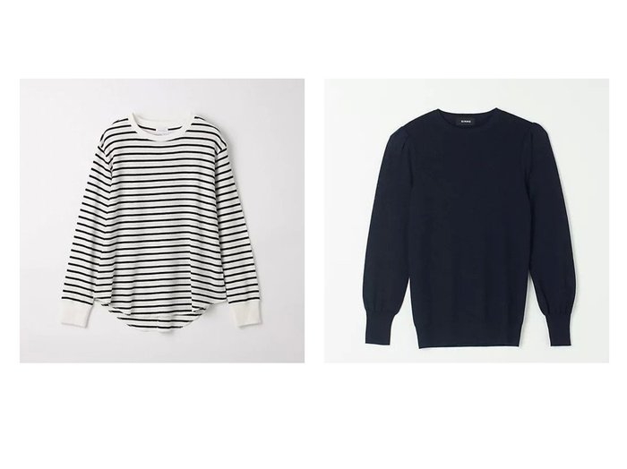 【green label relaxing / UNITED ARROWS/グリーンレーベル リラクシング / ユナイテッドアローズ】のワッフル ロンT&【SINME/シンメ】のラウンドネックニット 【トップス、カットソー 人気通販 コーディネート通販】おすすめ！人気、トレンド、レディースファッションの通販   おすすめ人気トレンドファッション通販アイテム インテリア・キッズ・メンズ・レディースファッション・服の通販 founy(ファニー) https://founy.com/ ファッション Fashion レディースファッション WOMEN トップス・カットソー Tops/Tshirt ロング / Tシャツ T-Shirts ニット Knit Tops インナー Inner 秋 Autumn/Fall サロペット Overalls スウェット Sweat スリット Slit 定番 Standard ベーシック Basic ボーダー Border ワッフル Waffle 冬 Winter おすすめ Recommend カットソー Cut And Sew シンプル Simple 洗える Washable |ID:crp329100000198435