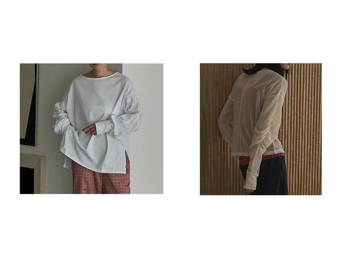 【marjour/マージュール】のMELANGE SHEER TOPS&GATHER SLEEVE TEE 【トップス、カットソー 人気通販 コーディネート通販】おすすめ！人気、トレンド、レディースファッションの通販    おすすめ人気トレンドファッション通販アイテム 人気、トレンドファッション・服の通販 founy(ファニー) ファッション Fashion レディースファッション WOMEN トップス・カットソー Tops/Tshirt おすすめ Recommend インナー Inner シアー Sheer ストレッチ Stretch ビスチェ Bustier エレガント 上品 Elegant ギャザー Gather フラット Flat 夏 Summer |ID:crp329100000198783