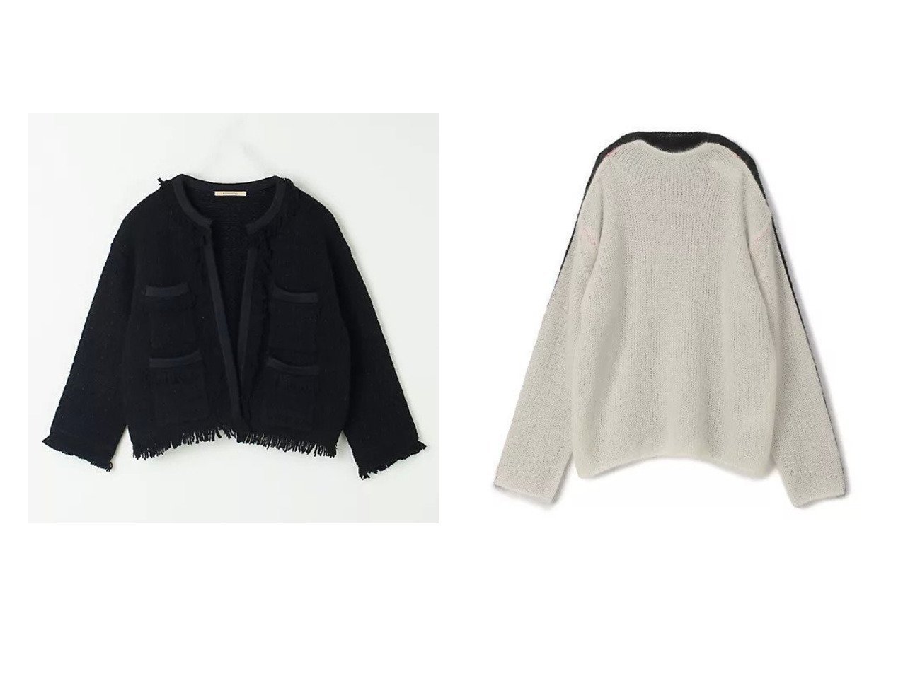 【beautiful people/ビューティフル ピープル】のside-c wooled mohair knitted pullover&【Curensology/カレンソロジー】のツイーディフリンジカーディガン 【トップス、カットソー 人気通販 コーディネート通販】おすすめ！人気、トレンド、レディースファッションの通販    おすすめ人気トレンドファッション通販アイテム インテリア・キッズ・メンズ・レディースファッション・服の通販 founy(ファニー) 　ファッション　Fashion　レディースファッション　WOMEN　トップス・カットソー　Tops/Tshirt　カーディガン　Cardigans　ニット　Knit Tops　プルオーバー　Pullover　カーディガン　Cardigan　クラシカル　Classical　コンパクト　Compact　ショート　Short　フリンジ　Fringe　2024年　2024　2024-2025秋冬・A/W　Aw/Autumn/Winter/Fw/Fall/2024-2025　モヘア　Mohair　ブラック系　Black　|ID:crp329100000198785