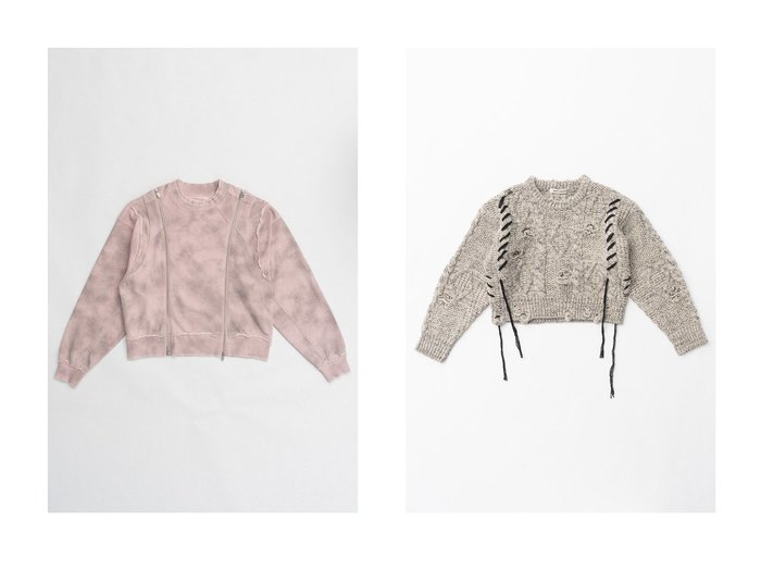 【PRANK PROJECT/プランク プロジェクト】のダブルジップクラッシュスウェット/Double Zip Crash Sweatshirt&ヴィンテージケーブルショートニット/Vintage Cable Short Knit 【人気通販 コーディネート通販】おすすめ！人気、トレンド、レディースファッションの通販    おすすめ人気トレンドファッション通販アイテム 人気、トレンドファッション・服の通販 founy(ファニー) ファッション Fashion レディースファッション WOMEN トップス・カットソー Tops/Tshirt シャツ/ブラウス Shirts/Blouses パーカ Sweats ロング / Tシャツ T-Shirts スウェット Sweat カットソー Cut and Sewn ニット Knit Tops プルオーバー Pullover ショート Short スリット Slit ダメージ Damage プリント Print ボトム Bottom NEW・新作・新着・新入荷 New Arrivals |ID:crp329100000198800