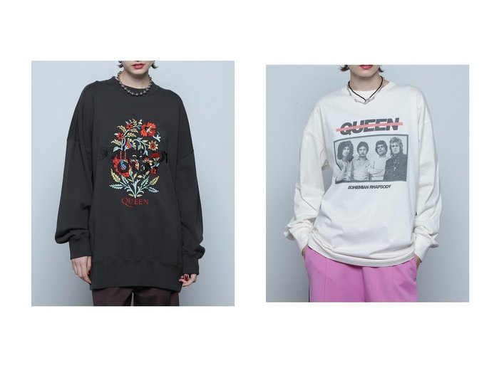 【ROSE BUD/ローズバッド】のQUEEN エンブロイダリービッグスウェット&QUEEN フォトプリントロングTシャツ 【トップス、カットソー 人気通販 コーディネート通販】おすすめ！人気、トレンド、レディースファッションの通販    おすすめ人気トレンドファッション通販アイテム 人気、トレンドファッション・服の通販 founy(ファニー) ファッション Fashion レディースファッション WOMEN トップス・カットソー Tops/Tshirt シャツ/ブラウス Shirts/Blouses パーカ Sweats ロング / Tシャツ T-Shirts スウェット Sweat カットソー Cut and Sewn グラフィック Graphic スウェット Sweat ビッグ Big ロンドン London NEW・新作・新着・新入荷 New Arrivals |ID:crp329100000198814