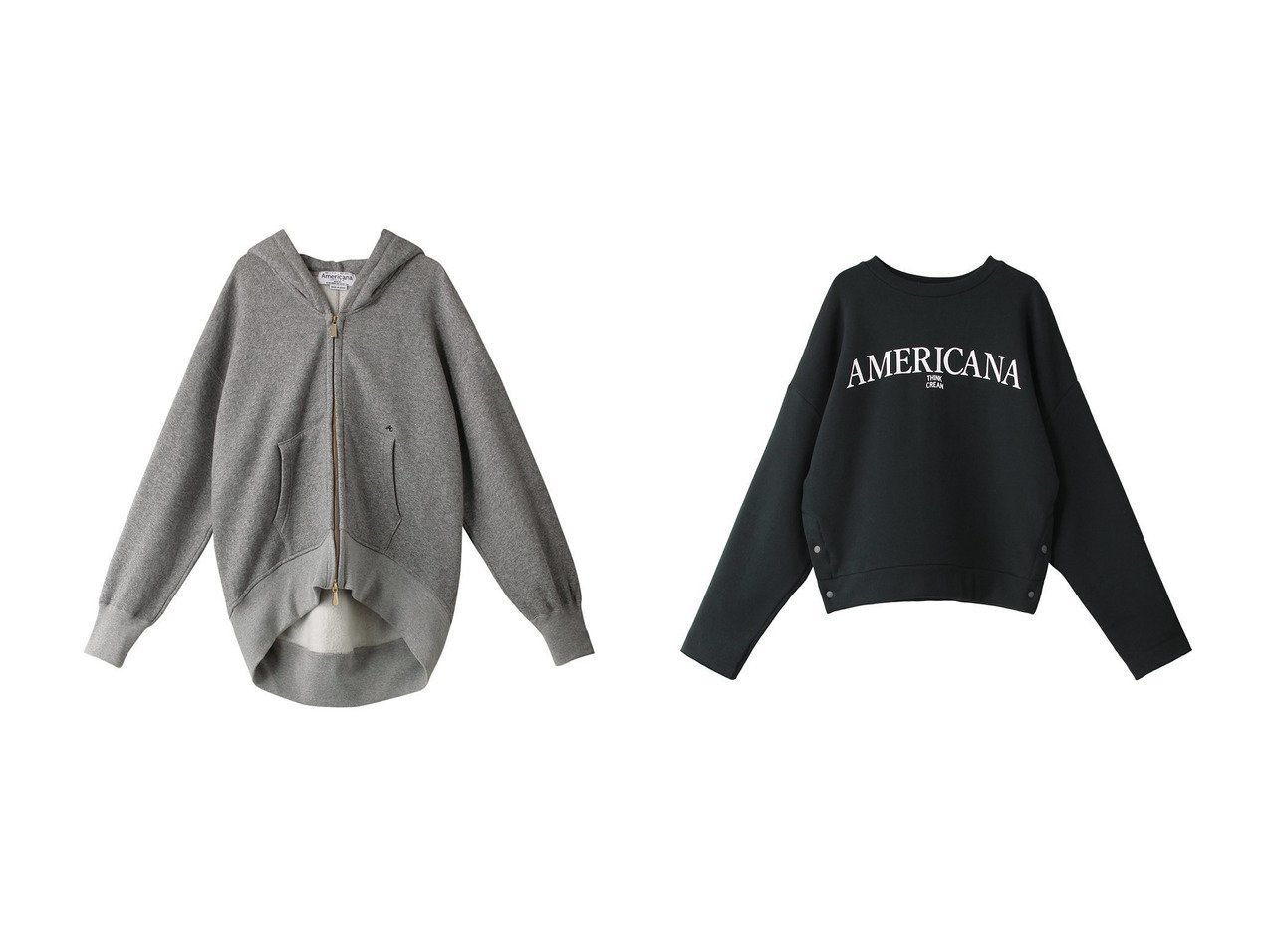 【Americana/アメリカーナ】の【ELLESHOP限定】ゴールドジップ フード パーカー&【ELLESHOP限定】サイドボタン ロゴスウェット 【トップス、カットソー 人気通販 コーディネート通販】おすすめ！人気、トレンド、レディースファッションの通販  おすすめ人気トレンドファッション通販アイテム インテリア・キッズ・メンズ・レディースファッション・服の通販 founy(ファニー) 　ファッション　Fashion　レディースファッション　WOMEN　トップス・カットソー　Tops/Tshirt　シャツ/ブラウス　Shirts/Blouses　パーカ　Sweats　ロング / Tシャツ　T-Shirts　スウェット　Sweat　カットソー　Cut and Sewn　トレンド　Trend　パーカー　Hoodie　ベーシック　Basic　リラックス　Relax　NEW・新作・新着・新入荷　New Arrivals　羽織　Haori　スリット　Slit　デニム　Denim　フレア　Flare　グレー系　Gray　|ID:crp329100000198998