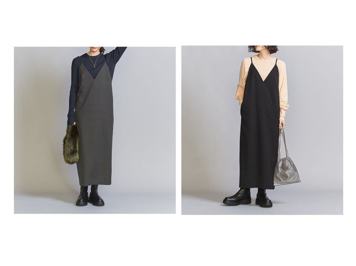 【BEAUTY&YOUTH / UNITED ARROWS/ビューティ&ユース ユナイテッドアローズ】のIライン キャミワンピース 【 人気通販 コーディネート通販】おすすめ！人気、トレンド、レディースファッションの通販  おすすめ人気トレンドファッション通販アイテム 人気、トレンドファッション・服の通販 founy(ファニー) ファッション Fashion レディースファッション WOMEN ワンピース Dress キャミワンピース No Sleeve Dresses 秋 Autumn/Fall カッティング Cutting キャミワンピース Cami Dress シンプル Simple スニーカー Sneakers スポーツ Sports スリット Slit フェミニン Feminine ポケット Pocket マニッシュ Mannish ミックス Mix ロング Long 冬 Winter おすすめ Recommend エレガント 上品 Elegant |ID:crp329100000199040