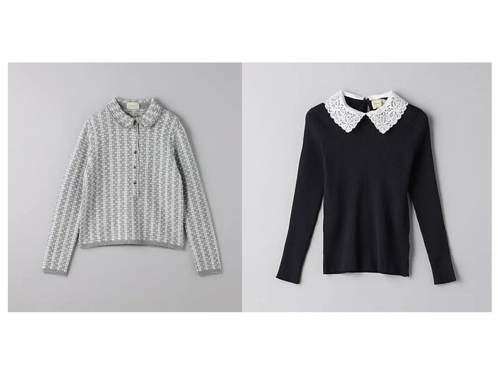 【UNITED ARROWS/ユナイテッドアローズ】のレディ ロングスリーブ ニット&ドット ジャカード ポロ ニット 【トップス、カットソー 人気通販 コーディネート通販】おすすめ！人気、トレンド、レディースファッションの通販    おすすめ人気トレンドファッション通販アイテム 人気、トレンドファッション・服の通販 founy(ファニー) 　ファッション　Fashion　レディースファッション　WOMEN　トップス・カットソー　Tops/Tshirt　ニット　Knit Tops　アクリル　Acrylic　コンパクト　Compact　シンプル　Simple　ジャカード　Jacquard　ストライプ　Stripe　ドット　Dot　ボトム　Bottom　ロング　Long　ワイド　Wide　おすすめ　Recommend　カーディガン　Cardigan　スリーブ　Sleeve　フレア　Flare　ベーシック　Basic　リブニット　Rib Knit　エレガント 上品　Elegant　|ID:crp329100000199236