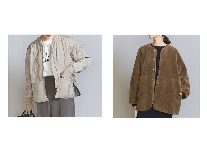 【BEAUTY&YOUTH / UNITED ARROWS/ビューティ&ユース ユナイテッドアローズ】の【別注】 FIVE BROTHER キルティングジャケット&【WEB限定】ボアフェイクムートン ノーカラーリバーシブルコート -2WAY- 【 人気通販 コーディネート通販】おすすめ！人気、トレンド、レディースファッションの通販    おすすめ人気トレンドファッション通販アイテム 人気、トレンドファッション・服の通販 founy(ファニー) 　ファッション　Fashion　レディースファッション　WOMEN　アウター　Coat Outerwear　ジャケット　Jackets　コート　Coats　アウトドア　Outdoor　インナー　Inner　秋　Autumn/Fall　キルティング　Quilting　ジャケット　Jacket　スタンダード　Standard　スリット　Slit　定番　Standard　人気　Popularity　バランス　Balance　フロント　Front　ヘムライン　Hemline　ボトム　Bottom　ポケット　Pocket　別注　Special Order　ミリタリー　Military　ロング　Long　ワーク　Work　冬　Winter　おすすめ　Recommend　|ID:crp329100000199380