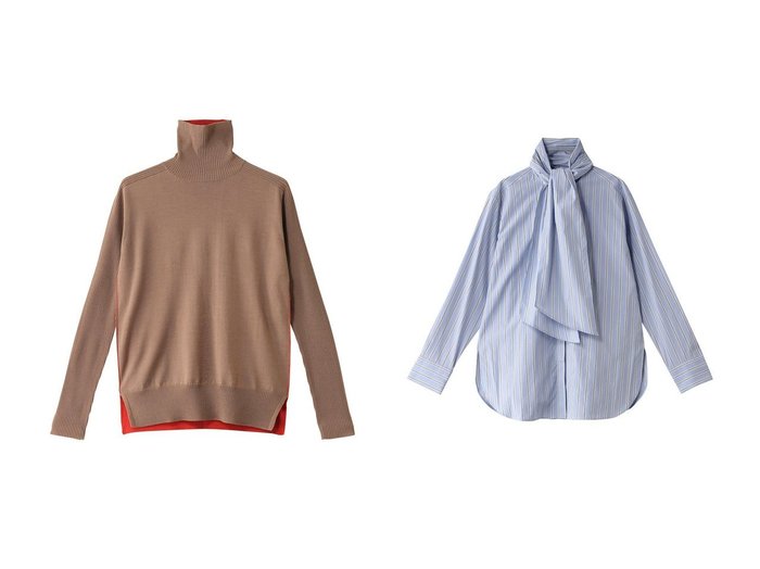 【BEIGE,/ベイジ,】のLA MONNAIE(ラモネ)/ニット&CROIX(クロワ)/コットンボウタイブラウス 【トップス、カットソー 人気通販 コーディネート通販】おすすめ！人気、トレンド、レディースファッションの通販  おすすめ人気トレンドファッション通販アイテム 人気、トレンドファッション・服の通販 founy(ファニー) 　ファッション　Fashion　レディースファッション　WOMEN　トップス・カットソー　Tops/Tshirt　ニット　Knit Tops　プルオーバー　Pullover　シャツ/ブラウス　Shirts/Blouses　なめらか　Smooth　ハイネック　High Neck　NEW・新作・新着・新入荷　New Arrivals　|ID:crp329100000199516