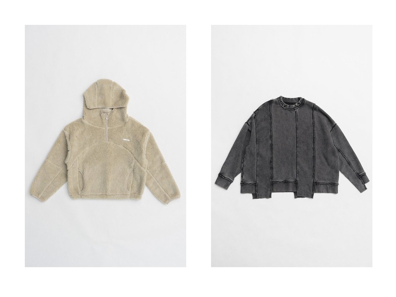 【PRANK PROJECT/プランク プロジェクト】のピグメントピアッシングスウェットトップ Pigment Pierced Sweat Top&ボアハーフジップフーディ/Boa Half Zip Hoodie 【 人気通販 コーディネート通販】おすすめ！人気、トレンド、レディースファッションの通販    おすすめ人気トレンドファッション通販アイテム インテリア・キッズ・メンズ・レディースファッション・服の通販 founy(ファニー) 　ファッション　Fashion　レディースファッション　WOMEN　トップス・カットソー　Tops/Tshirt　シャツ/ブラウス　Shirts/Blouses　パーカ　Sweats　ロング / Tシャツ　T-Shirts　スウェット　Sweat　カットソー　Cut and Sewn　カットソー　Cut And Sew　コンパクト　Compact　バランス　Balance　NEW・新作・新着・新入荷　New Arrivals　グレー系　Gray　イエロー系　Yellow　ブラウン系　Brown　ブラック系　Black　|ID:crp329100000199581