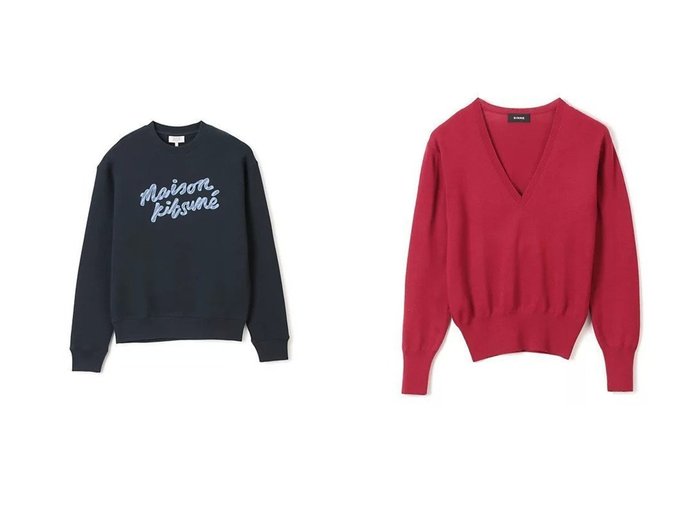 【SINME/シンメ】のVネックニット&【MAISON KITSUNE/メゾン キツネ】のMAISON KITSUNE HANDWRITING STRIPED COMFORT SWEATSHIRT 【トップス、カットソー 人気通販 コーディネート通販】おすすめ！人気、トレンド、レディースファッションの通販    おすすめ人気トレンドファッション通販アイテム インテリア・キッズ・メンズ・レディースファッション・服の通販 founy(ファニー) https://founy.com/ ファッション Fashion レディースファッション WOMEN トップス・カットソー Tops/Tshirt ニット Knit Tops Vネック V-Neck シャツ/ブラウス Shirts/Blouses パーカ Sweats ロング / Tシャツ T-Shirts スウェット Sweat ジャケット Jacket ワイド Wide 洗える Washable |ID:crp329100000199694