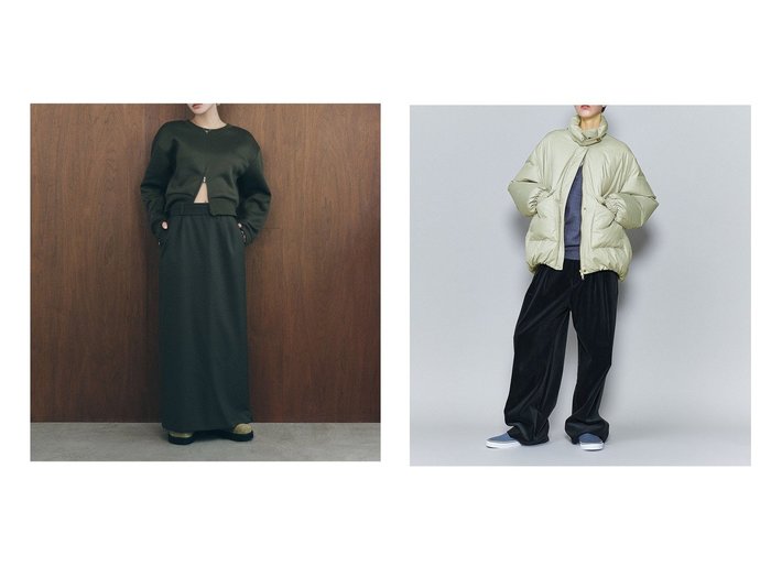 【BEAUTY&YOUTH / UNITED ARROWS/ビューティ&ユース ユナイテッドアローズ】の【ハンチさんコラボレーションアイテム】サイドスリット タイトロングスカート -2WAY-&6(ROKU) ショートダウンジャケット 【 人気通販 コーディネート通販】おすすめ！人気、トレンド、レディースファッションの通販    おすすめ人気トレンドファッション通販アイテム 人気、トレンドファッション・服の通販 founy(ファニー) 　ファッション　Fashion　レディースファッション　WOMEN　スカート　Skirt　ロングスカート　Long Skirt　アウター　Coat Outerwear　ジャケット　Jackets　カットソー　Cut And Sew　キャップ　Cap　スリット　Slit　フェミニン　Feminine　ポケット　Pocket　マニッシュ　Mannish　おすすめ　Recommend　エレガント 上品　Elegant　ジャケット　Jacket　ダウン　Down　フロント　Front　冬　Winter　|ID:crp329100000199811