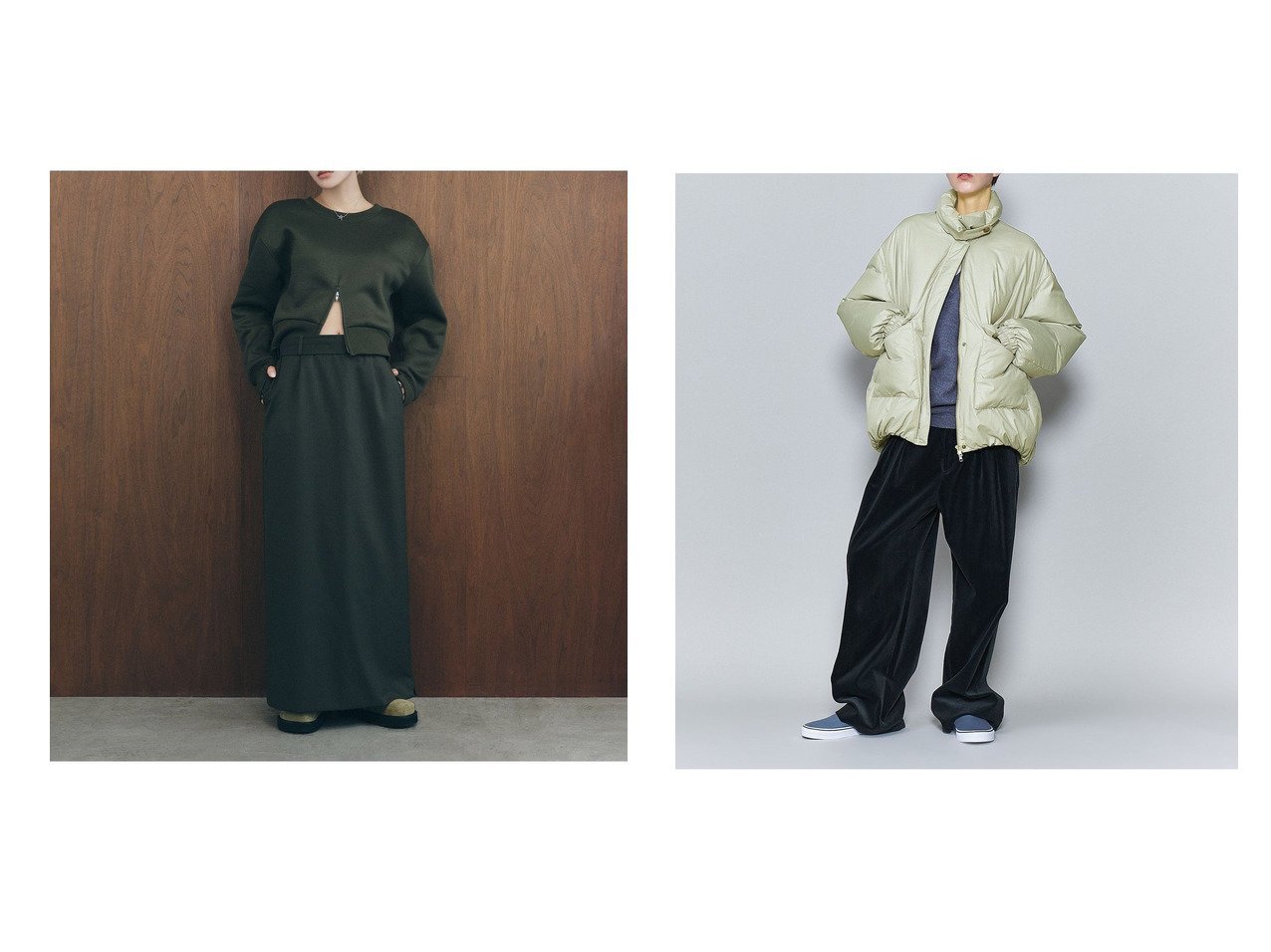 【BEAUTY&YOUTH / UNITED ARROWS/ビューティ&ユース ユナイテッドアローズ】の【ハンチさんコラボレーションアイテム】サイドスリット タイトロングスカート -2WAY-&6(ROKU) ショートダウンジャケット 【 人気通販 コーディネート通販】おすすめ！人気、トレンド、レディースファッションの通販    おすすめ人気トレンドファッション通販アイテム インテリア・キッズ・メンズ・レディースファッション・服の通販 founy(ファニー) 　ファッション　Fashion　レディースファッション　WOMEN　スカート　Skirt　ロングスカート　Long Skirt　アウター　Coat Outerwear　ジャケット　Jackets　カットソー　Cut And Sew　キャップ　Cap　スリット　Slit　フェミニン　Feminine　ポケット　Pocket　マニッシュ　Mannish　おすすめ　Recommend　エレガント 上品　Elegant　ジャケット　Jacket　ダウン　Down　フロント　Front　冬　Winter　ブラック系　Black　|ID:crp329100000199811