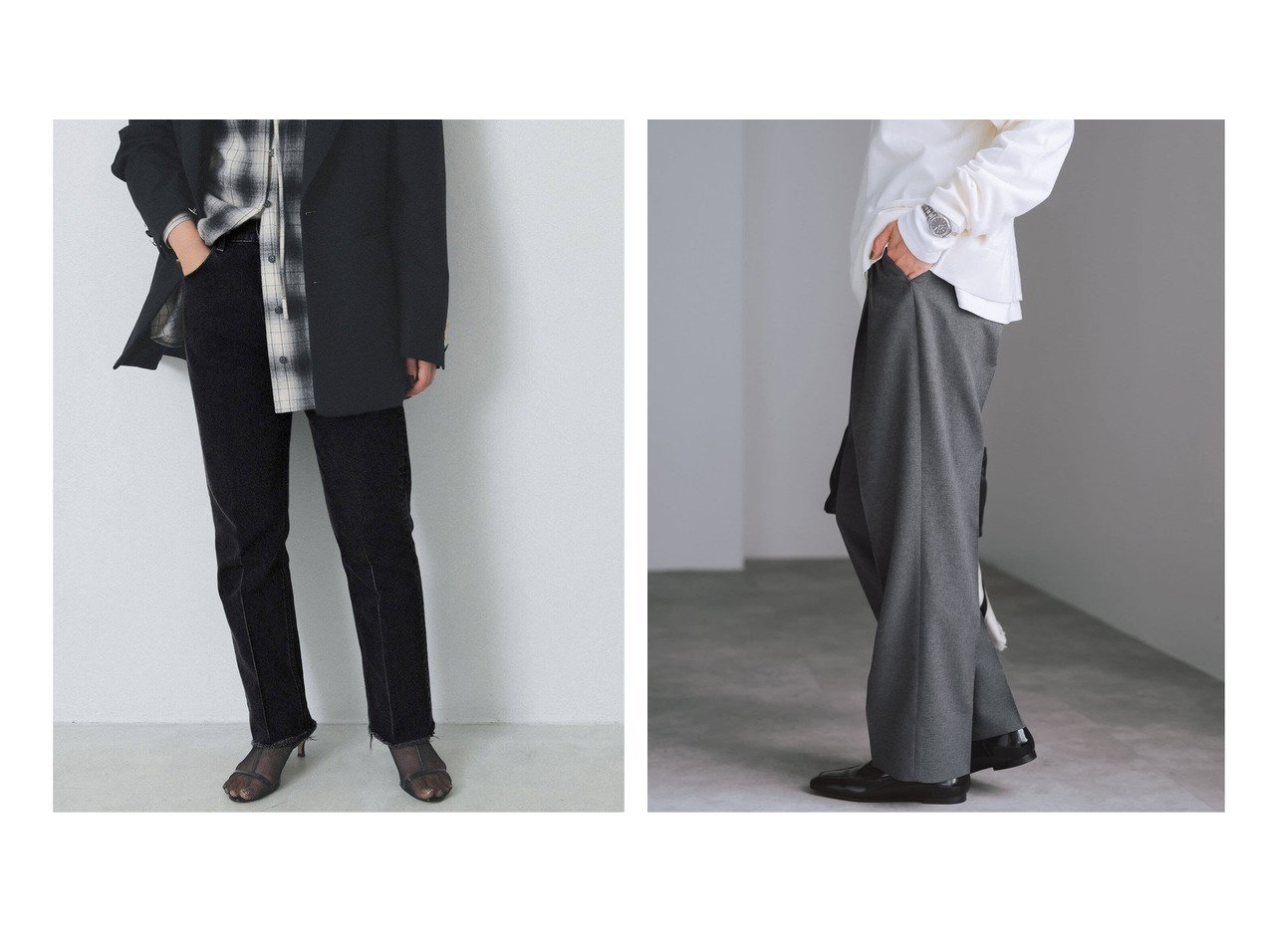 【IENA/イエナ】のBLACK ハイウエストカットオフデニム&BLACK トラヴィスパンツ 【 人気通販 コーディネート通販】おすすめ！人気、トレンド、レディースファッションの通販    おすすめ人気トレンドファッション通販アイテム インテリア・キッズ・メンズ・レディースファッション・服の通販 founy(ファニー) 　ファッション　Fashion　レディースファッション　WOMEN　パンツ　Pants　2024年　2024　2024-2025秋冬・A/W　Aw/Autumn/Winter/Fw/Fall/2024-2025　カットオフ　Cut Off　コレクション　Collection　センター　Center　デニム　Denim　フレンチ　French　エレガント 上品　Elegant　ブラック系　Black　グレー系　Gray　|ID:crp329100000199820