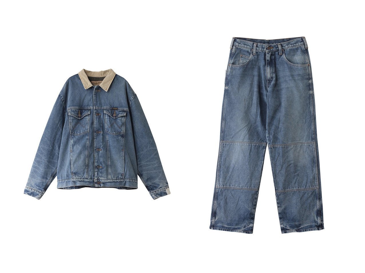 【N.HOOLYWOOD / MEN/エヌ.ハリウッド】の【MEN】【N.HOOLYWOOD × Wrangler】DOUBLE KNEE デニムパンツ&【MEN】【N.HOOLYWOOD × Wrangler】デニムジャケット 【MEN】おすすめ！人気トレンド・男性、メンズファッションの通販    おすすめ人気トレンドファッション通販アイテム インテリア・キッズ・メンズ・レディースファッション・服の通販 founy(ファニー) 　ファッション　Fashion　メンズファッション　MEN　ボトムス　Bottoms/Men　デニムパンツ　Denim Pants　コーデュロイ　Corduroy　ジャケット　Jacket　デニム　Denim　ブルゾン　Blouson　冬　Winter　NEW・新作・新着・新入荷　New Arrivals　ブルー系　Blue　|ID:crp329100000199962