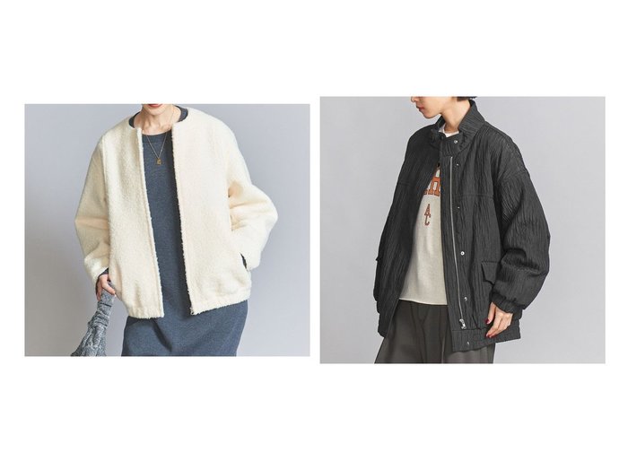 【BEAUTY&YOUTH / UNITED ARROWS/ビューティ&ユース ユナイテッドアローズ】のジャカード スタンド ブルゾン&ブークレー ジップブルゾン 【 人気通販 コーディネート通販】おすすめ！人気、トレンド、レディースファッションの通販    おすすめ人気トレンドファッション通販アイテム 人気、トレンドファッション・服の通販 founy(ファニー) 　ファッション　Fashion　レディースファッション　WOMEN　アウター　Coat Outerwear　ブルゾン　Blouson/Jackets　コンパクト　Compact　ジャカード　Jacquard　ジャケット　Jacket　スタンド　Stand　バランス　Balance　ブルゾン　Blouson　ボトム　Bottom　ミックス　Mix　メンズ　Mens　ヴィンテージ　Vintage　秋　Autumn/Fall　スラックス　Slacks　デニム　Denim　ドット　Dot　定番　Standard　フェミニン　Feminine　フォルム　Form　マニッシュ　Mannish　モコモコ　Fluffy　ロング　Long　ワイド　Wide　冬　Winter　おすすめ　Recommend　|ID:crp329100000199994