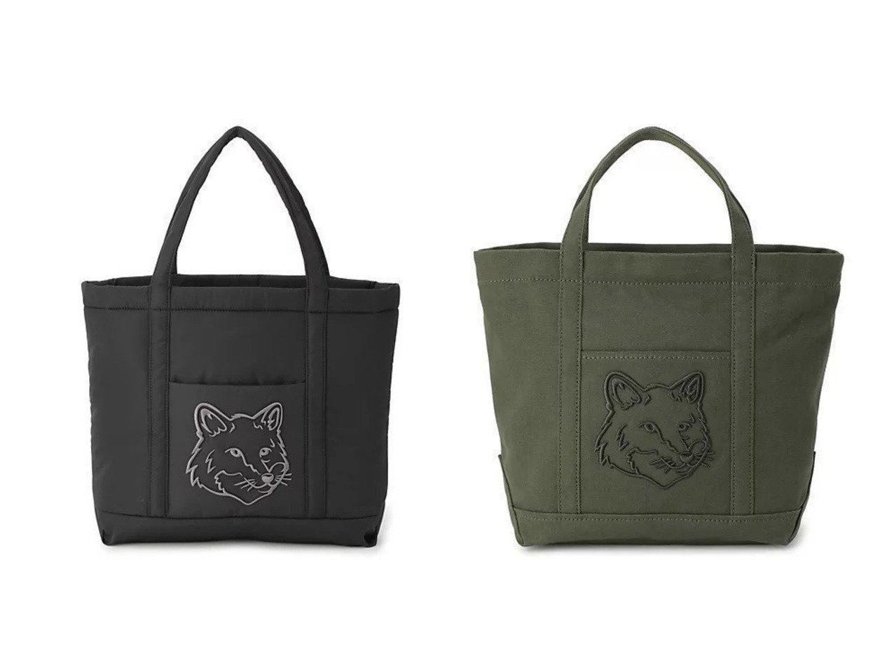 【MAISON KITSUNE/メゾン キツネ】のFOX HEAD SMALL TOTE&FOX HEAD PUFFER MEDIUM TOTE 【バッグ・鞄 人気通販 コーディネート通販】おすすめ！人気、トレンド、レディースファッションの通販 おすすめ人気トレンドファッション通販アイテム インテリア・キッズ・メンズ・レディースファッション・服の通販 founy(ファニー) 　ファッション　Fashion　レディースファッション　WOMEN　バッグ　Bag　2024年　2024　2024-2025秋冬・A/W　Aw/Autumn/Winter/Fw/Fall/2024-2025　キャンバス　Canvas　ショルダー　Shoulder　トレンド　Trend　ハンド　Hand　フォックス　Fox　フロント　Front　ポケット　Pocket　モダン　Modern　ジップ　Zip　グリーン系　Green　オレンジ系　Orange　ブラウン系　Brown　ブラック系　Black　|ID:crp329100000200027