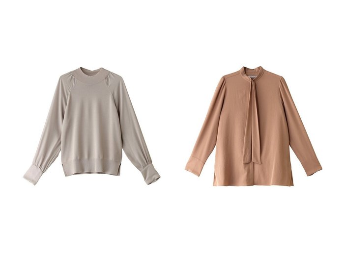 【BEIGE,/ベイジ,】のLECERF(ルセルフ)/ニット&MIRABEAU(ミラボー)/ブラウス 【トップス、カットソー 人気通販 コーディネート通販】おすすめ！人気、トレンド、レディースファッションの通販   おすすめ人気トレンドファッション通販アイテム 人気、トレンドファッション・服の通販 founy(ファニー) 　ファッション　Fashion　レディースファッション　WOMEN　トップス・カットソー　Tops/Tshirt　シャツ/ブラウス　Shirts/Blouses　ニット　Knit Tops　プルオーバー　Pullover　ジャケット　Jacket　スリーブ　Sleeve　ダウン　Down　ロング　Long　エレガント 上品　Elegant　ビジネス 仕事 通勤　Business　NEW・新作・新着・新入荷　New Arrivals　カフス　Cuffs　ギャザー　Gather　|ID:crp329100000200481