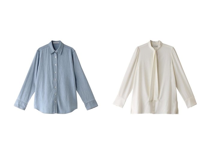 【BEIGE,/ベイジ,】のMIRABEAU(ミラボー)/ブラウス&DELAUP(ドロー)/ダンガリー風コットンデニムブラウス 【トップス、カットソー 人気通販 コーディネート通販】おすすめ！人気、トレンド、レディースファッションの通販   おすすめ人気トレンドファッション通販アイテム 人気、トレンドファッション・服の通販 founy(ファニー) ファッション Fashion レディースファッション WOMEN トップス・カットソー Tops/Tshirt シャツ/ブラウス Shirts/Blouses ジャケット Jacket スリーブ Sleeve ダウン Down ロング Long エレガント 上品 Elegant ビジネス 仕事 通勤 Business NEW・新作・新着・新入荷 New Arrivals ダンガリー Dungarees デニム Denim フォルム Form 定番 Standard 羽織 Haori |ID:crp329100000200482