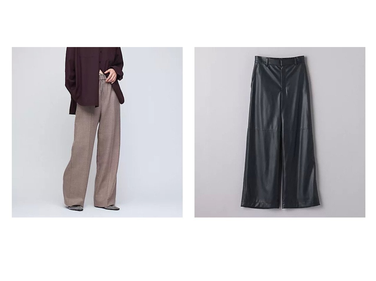 【UNITED ARROWS/ユナイテッドアローズ】のレザーライク ストレートパンツ&ドロスト イージーパンツ 【パンツ 人気通販 コーディネート通販】おすすめ！人気、トレンド、レディースファッションの通販  おすすめ人気トレンドファッション通販アイテム インテリア・キッズ・メンズ・レディースファッション・服の通販 founy(ファニー) 　ファッション　Fashion　レディースファッション　WOMEN　パンツ　Pants　切替　Switching　ストレート　Straight　なめらか　Smooth　ポケット　Pocket　ミックス　Mix　リアル　Real　ワイド　Wide　おすすめ　Recommend　ショート　Short　スラックス　Slacks　フィット　Fit　ブルー系　Blue　ブラック系　Black　ベージュ系　Beige　グレー系　Gray　|ID:crp329100000200691