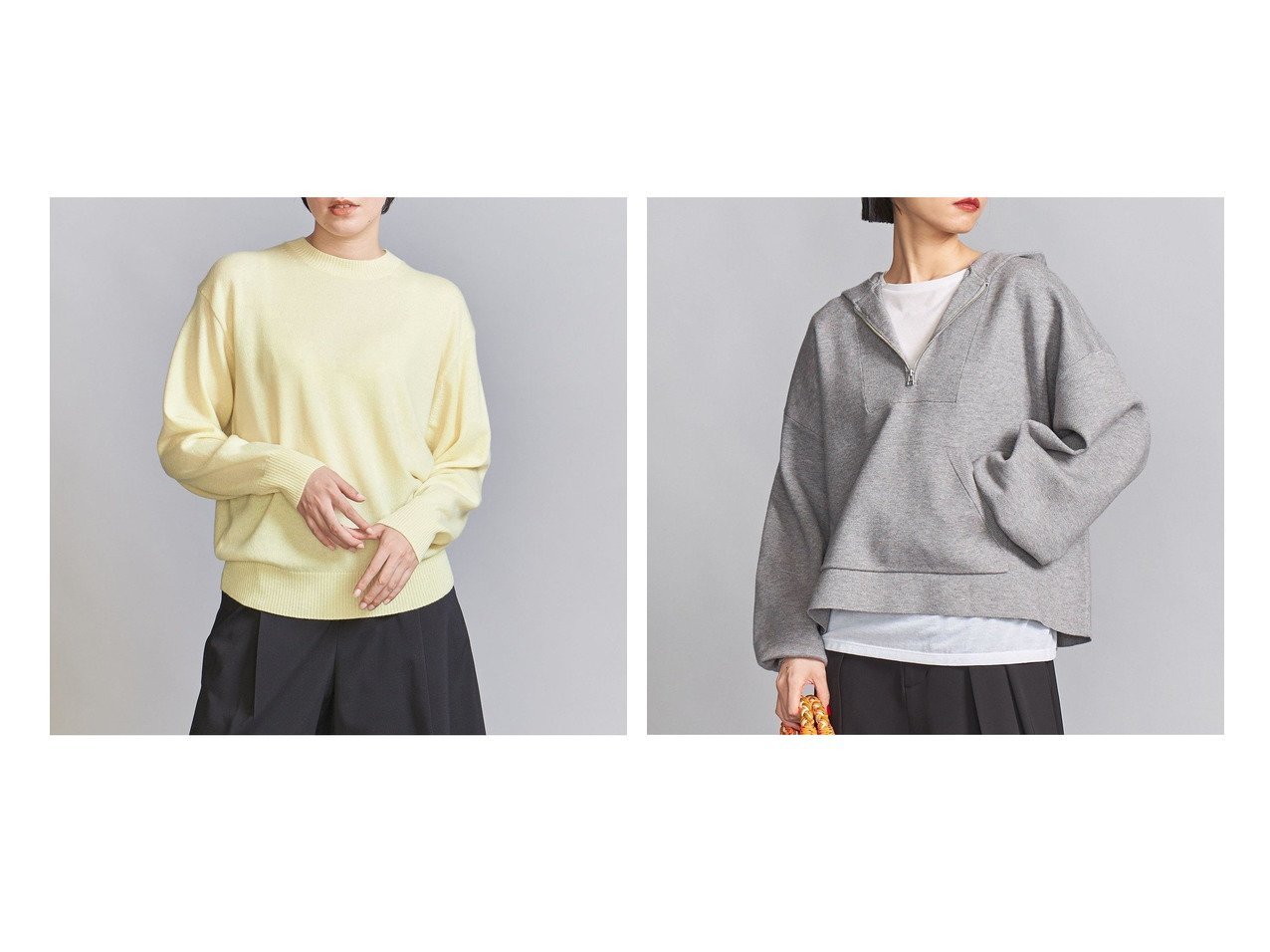 【BEAUTY&YOUTH / UNITED ARROWS/ビューティ&ユース ユナイテッドアローズ】のウールカシミヤ天竺 クルーネック ニット プルオーバー -ウォッシャブル-&【WEB限定】スポンディッシュニット フーディプルオーバー -ウォッシャブル- 【 人気通販 コーディネート通販】おすすめ！人気、トレンド、レディースファッションの通販  おすすめ人気トレンドファッション通販アイテム インテリア・キッズ・メンズ・レディースファッション・服の通販 founy(ファニー) 　ファッション　Fashion　レディースファッション　WOMEN　トップス・カットソー　Tops/Tshirt　ニット　Knit Tops　プルオーバー　Pullover　ウォッシャブル　Washable　シンプル　Simple　ジップ　Zip　タイトスカート　Tight Skirt　人気　Popularity　ボトム　Bottom　リラックス　Relax　ワイド　Wide　冬　Winter　おすすめ　Recommend　インナー　Inner　カシミヤ　Cashmere　コンパクト　Compact　トレンド　Trend　ルーズ　Loose　エレガント 上品　Elegant　定番　Standard　グレー系　Gray　ホワイト系　White　ブラック系　Black　オレンジ系　Orange　|ID:crp329100000200719